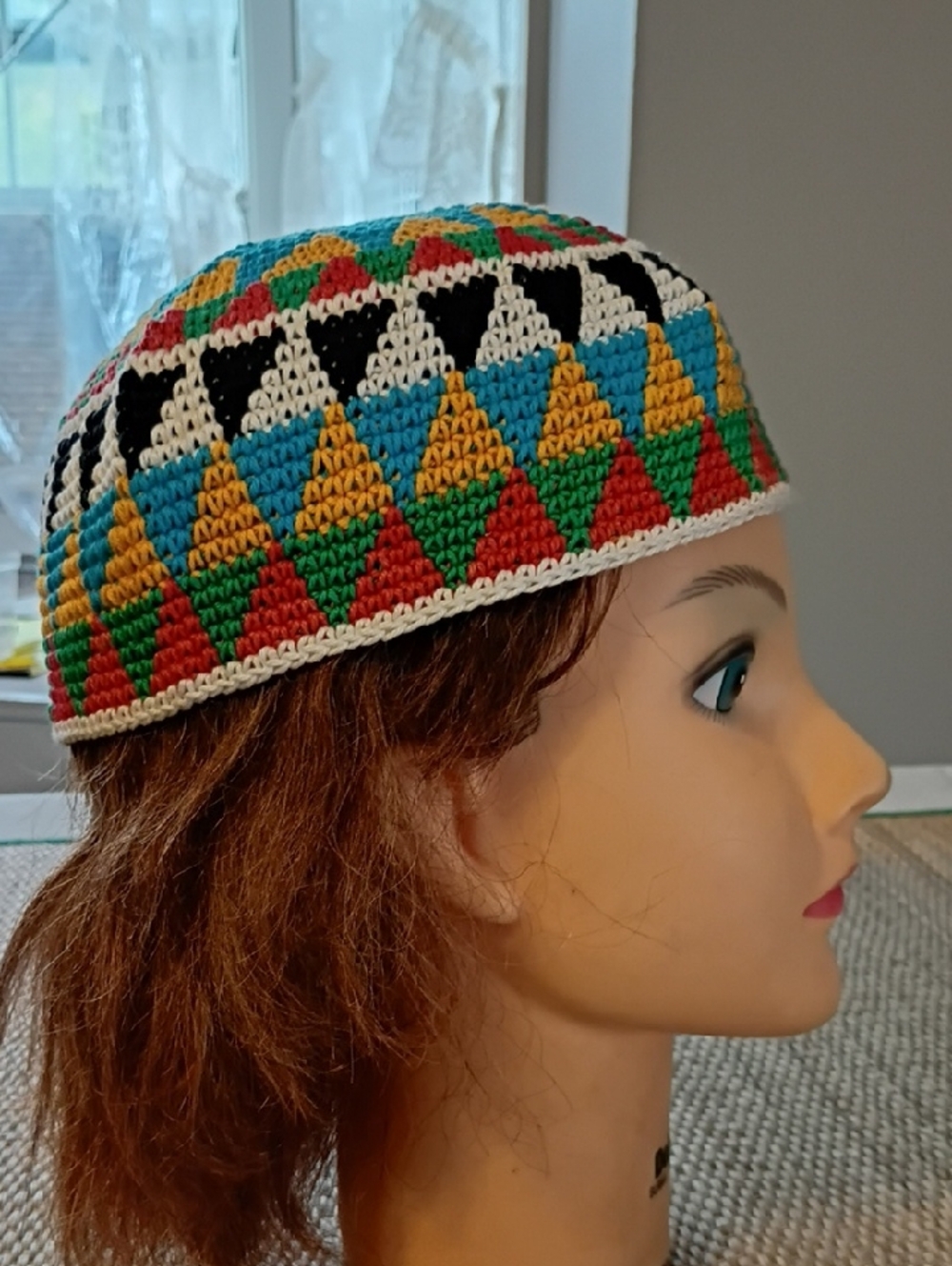 Handmade Multicolor Geometric Beenie